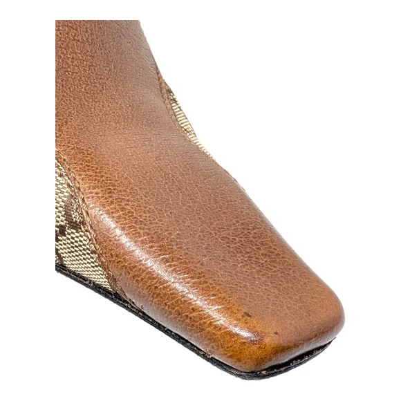 Vintage Gucci Tom Ford GG Monogram Square Toe Kitten Heel Ankle Boots Brown 9 - Picture 8 of 14